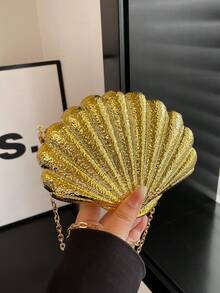 Dedoo 女款貝殼造型晚宴手拿包，3D貝殼壓紋圖案，時尚新穎風格，婚禮宴會派對斜挎包，四季皆宜 - 金色 - 查看 6