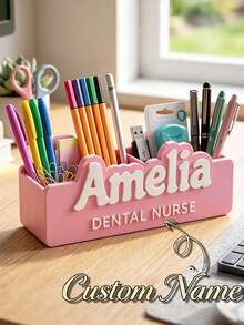 Tempat Pena/Organizer Meja Cetak 3D yang Dipersonalisasi, Nama atau Teks yang Dapat Disesuaikan, Cocok untuk Perawat atau Guru, Hadiah Kustom untuk Pendidik atau Perlengkapan Sekolah, Penyimpanan Penting Kantor Kapasitas Besar - MultiWarna - View 2
