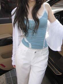 Korean Style Minimalist Round Neck Single-Breasted Long Sleeve Cardigan Top - White - View 2