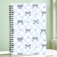 1PC [2D]Flat Spiral Notebooks Light Blue Lace Bow Print Spiral Coil Notebook, Suitable For Classroom Notes, Daily Journaling, Back To School Season, Thoughtful Gift For Best Friend, Designed For Daily Journaling, Classroom Notes, Office Memo, Portable Writing Notebook - One Book (50 Pages, 100 Pages) - View 4