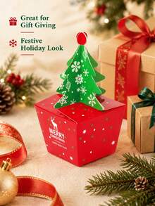 10pcs Christmas Dessert Gift Boxes, Festive Atmosphere Packaging, Cute Tree Top Shaped Party Favor Boxes, Suitable For Candy, Cookies, Desserts, Party Gifts, Table Decor, Celebration Supplies - Multicolor - View 2