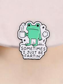 1pc Cute Cartoon Coffee Frog Enamel Pin, Humorous Text Badge, Fashion Accessory For Clothes And Bags, Fun Gift For Friends - Multicolor - View 2