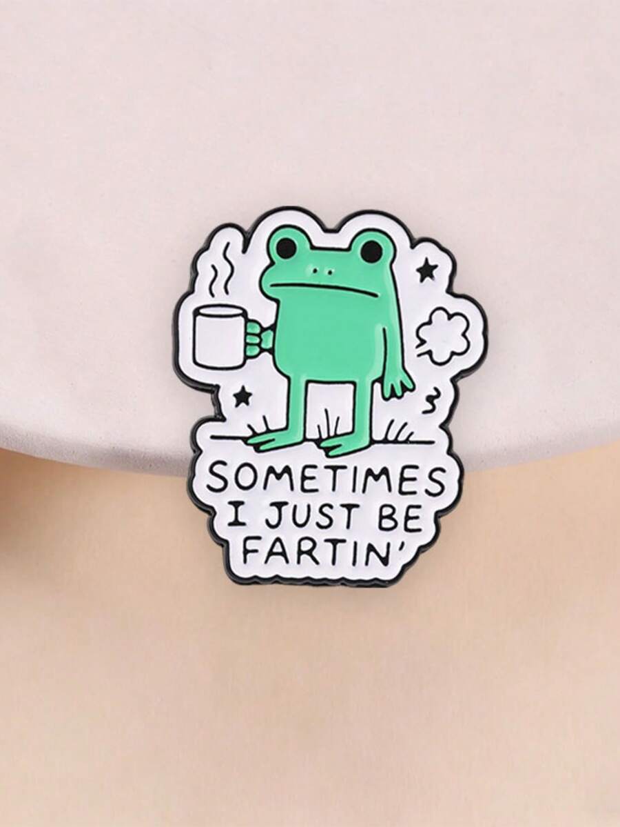 1pc Cute Cartoon Coffee Frog Enamel Pin, Humorous Text Badge, Fashion Accessory For Clothes And Bags, Fun Gift For Friends