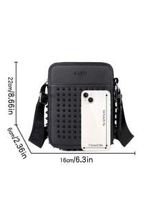 saroxi Men's Crossbody Shoulder Bag With Side Pocket, Small Pouch Bag, Multi-Functional For Commuting Casual, Phone Bag, Minimalist Rivet Decor, Sling, Urban - Black - View 12