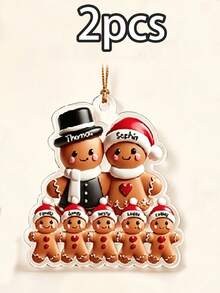 Custom Gingerbread Family Christmas Ornament, Personalized Tree Decor, Festive Holiday Style, Customized 3-8 Names Family Keepsake, Customizable Christmas Hanging Decoration, Family Name Ornament, Christmas Home Decor, Christmas Gift, 2D Flat - Style C - View 15
