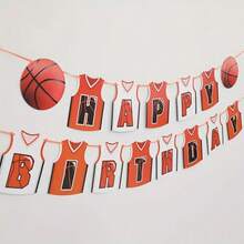 1 Set Basketball Jersey Design Birthday Paper Banner, With Basketball Theme Hanging Flags, Sports Style Paper Garland, Suitable For Sports Theme Party Decoration, Mimicking Basketball T-Shirt Style, Sports Theme Party Background Decoration Props - Multicolor - View 2
