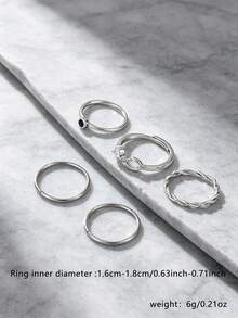 5pcs Cubic Zirconia Inlaid Infinity Symbol Ring Set, Suitable For Women's Dating, Party, Layering, Holiday Gift - Silver - View 2