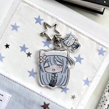 Cute Black Hair Blue Hair Girl Super Adorable Acrylic Keychain Pendant Accessory Gift For Best Friend - Multicolor - View 6