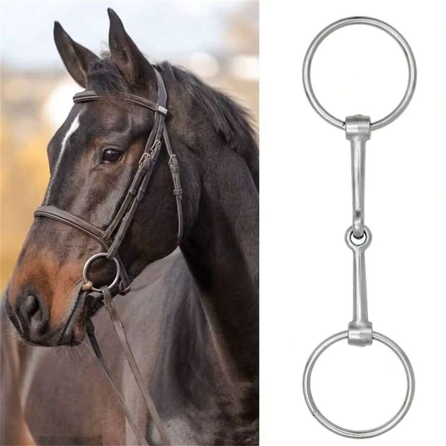 1pc Metal 2-Link O-Ring Snaffle Bit, Horse Bit, Iron Snaffle Bit, O-Ring Snaffle Bit, Horse Training Bit, Horse Tack, Horse Equipment Accessory, Prevent Horse From Biting - Silver - View 1
