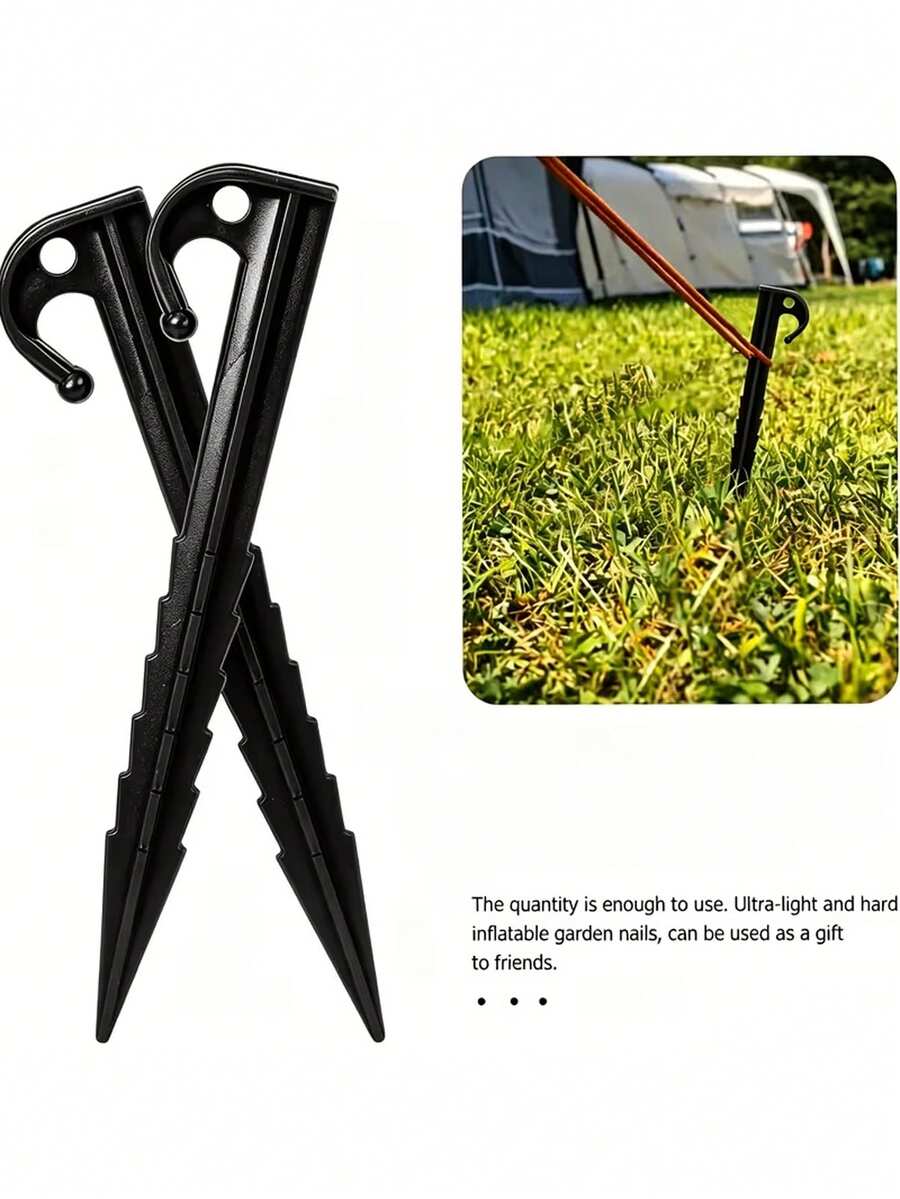 10/16pcs Tent Stakes - Plastic Inflatable Stake Set, Perfect For Outdoor Camping, Halloween Inflatable Yard Decor, Christmas And Garden Decoration Secure Anchoring - Black - View 1