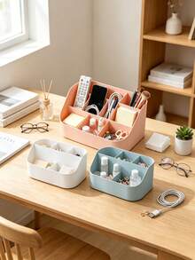1pc Minimalist 5-Compartment Storage Box Baby Room Desktop Organizer Bedroom Storage Multi-Functional Organizer (3 Colors) - Multicolor - View 6