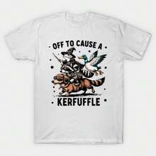Unisex-Summer/Autumn T-Shirts - Off To Cause A Kerfuffle Halloween , Funny Animals Spooky Season Tee, Cute Fall Graphic T-Shirt-Streetwear,Y2k,Herren, - White - View 1