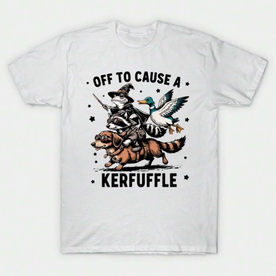 Unisex-Summer/Autumn T-Shirts - Off To Cause A Kerfuffle Halloween , Funny Animals Spooky Season Tee, Cute Fall Graphic T-Shirt-Streetwear,Y2k,Herren, - White - View 1
