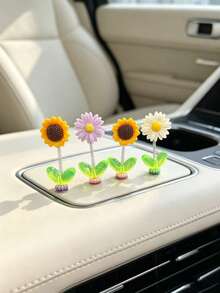 Cute Spring Swaying Flower Car Dashboard Ornament, Sunflower Daisy Purple Chrysanthemum Shaking Decoration, Adhesive Center Console Screen Top Car Interior Decor - A - View 11