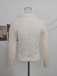 French Style Twisted Collar Knit Sweater Women Autumn Winter Short Cardigan Inner Layer Top - Apricot - View 9
