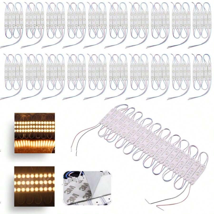 200-Piece 12V LED Module Set, Cool White, 3-LED, 12V LED Modules, Waterproof Warm Lights, For Advertising Signs, Storefronts, And Storefront Decoration - Cool White - View 1