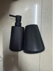 Striped Bathroom Accessories 2 Pieces Set: Soap Dispenser And Toothbrush Holder Storage Set - Multicolor - View 8