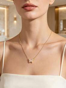 Minimalist Casual Korean Style Butterfly Necklace - Gold - View 5