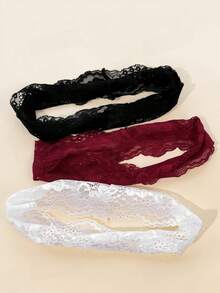 3pcs Women's Solid Color Embroidered Lace Elegant Fashion Breathable Comfortable Lightweight Decorative Headbands, Suitable For Daily Commute, Outfit Matching, Shopping, Travel, Photography And Wearing, Perfect Exquisite Gift For Friends - Black, White and Red Three-piece Set - View 2