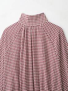 CAREE Women's Autumn/Winter Red Small Plaid Short Jacket, Notch Collar, Dropped Shoulder, Button Front Closure - Multicolor - View 7