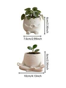 Cute Expression Planter, Succulent Plant Pot, Meditation/Hug/Heart Gesture, Indoor Decorative Plant Pot, Candy Storage Desktop Organizer Box, Home Office Decor, Plant Lover Gift - A - View 4