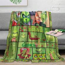 The Grinch 1pc Soft & Comfortable Modern Flannel Christmas Nap Blanket - Christmas Tree, Deer, Snowflake, Snowman - Polyester Nap Blanket - Digital Printing Process, Suitable For Sofa, Bed, Travel, Office Home Decor - Multicolor - View 4