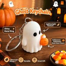 1pc Cute Multi‑Expression Ghost Keychain, Halloween 3D Ghost Bag Charm Pendant, Collectible Cartoon Ghost Key Ring, Holiday Party Gift For Friends - White - View 5