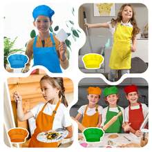 5pcs Kids Apron & Chef Hat Set, Unisex, With 2 Pockets & Adjustable, Suitable For Cooking Class, Baking, Painting, Crafting, Ages 6-13 - Multicolor - View 9