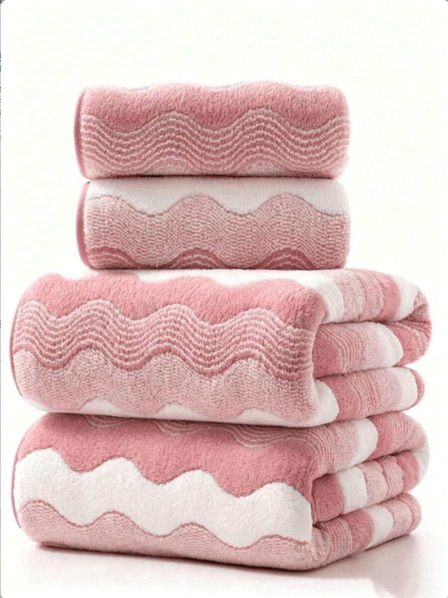 High Absorbency Fluffy Face Towel Bath Towel Set, Suitable For Microfiber Towels. Christmas, Halloween, Holiday Essentials, Beach Towel, Bathroom Accessories, Bathroom, Room Decor, School, Autumn Home Decor - Pink - View 1