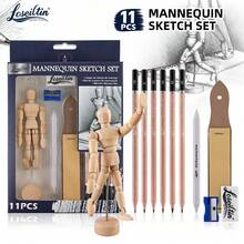 11-Piece Manikin Sketch Set, Adjustable Wooden Figure With Graphite Pencils, Charcoal Sticks & Blending Tools, Ideal For Anatomy, Gesture & Proportion Practice, Perfect For Artists, Students & Hobbyists - Sets - View 9