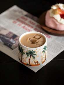 1pc 250ml Coconut Tree Saudi Coffee Cup, Ceramic Mug, Latte Art Cup, Creative Camel Tea Cup, Gift For Family, Friends, Colleagues - Multicolor - View 6