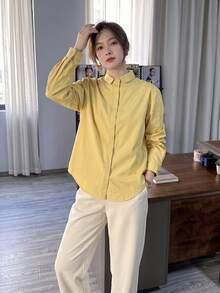 Y6Y 2025 Spring Long Sleeve Solid Yellow Dopamine Elegant Minimalist Layering Inner/Outer Wear Premium Shirt For Women - Yellow - View 4