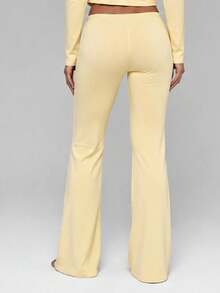 Women's Casual Solid Color Long Straight Leg Pants With Medium Stretch - Yellow - View 2