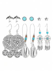 TopHanqi 12 Pairs Random + 24 Pairs Random + 36 Pairs Random + 48 Pairs Random Random Multiple Pairs Earrings Set, Bohemian Turquoise Feather Water Drop Mixed Studs And Hooks With Card Earring Combination - Multicolor - View 8