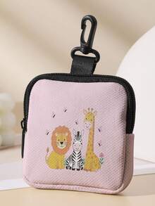 1pc Cartoon Giraffe Print Mini Coin Purse, Zipper Closure Small Pouch With Swivel Hook For Earphones Coins Tiny Accessories, Can Hang On Backpack - Multicolor - View 15