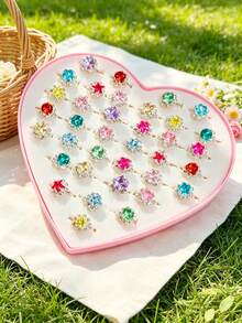 36pcs Girls Random Rhinestone Decor Ring - Multicolor - View 3