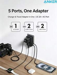 anker A9215, 5-In-1 Universal Travel Adapter, 20W PD Fast Charging, Slim And Portable, Multi-Functional Power Adapter For International Travel - Multicolor - View 5