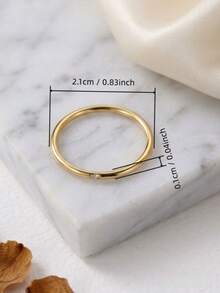 1pc Stainless Steel 18K Gold Plated Fashion Smooth Single Rhinestone Ultra Thin Ring, Low-Key Elegant Texture, Suitable For Commute, Casual And Various Outfits, Minimalist Versatile Hand Accessory - Ultra-thin Rhinestone Ring - View 3