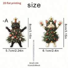 Christmas 2D Flat Printing, 10/20pcs Christmas Tree Cat Acrylic Hanging Decor, Suitable For Keychains, Bags, Car Rearview Mirror Pendant, Used For Christmas Decoration, Adding Cute And Cheerful Atmosphere. Decorative Sign - Various - View 6