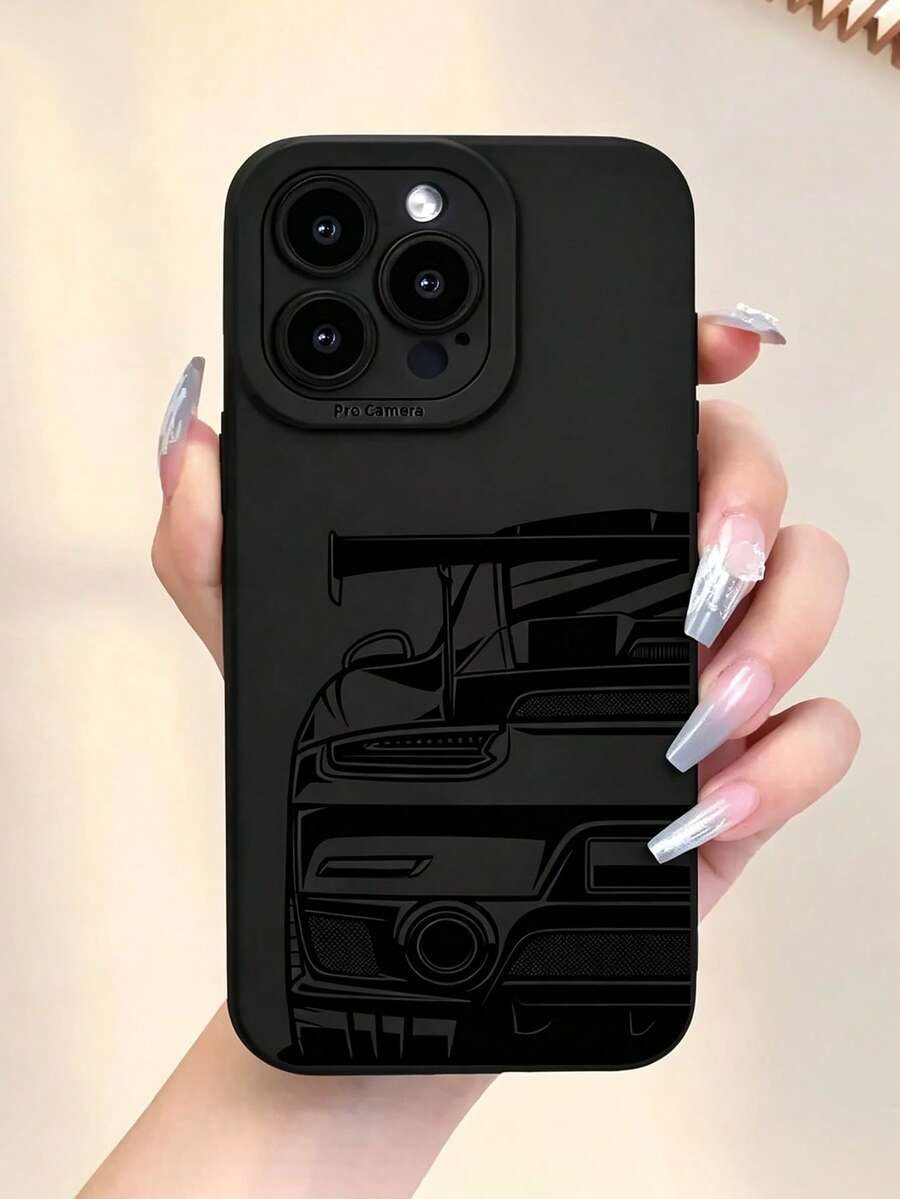 Fashionable Personalized Pupil Eye & Line Drawing Sports Car Pattern Phone Case, Compatible With IPhone 18/18 Pro/18 Pro Max/17/17 Pro/17 Pro Max/16/16 Pro/16 Pro Max/15/14/13/12/11, Creative Fashion Design Personalized Full Coverage Anti-Drop Protective Shell, Suitable For Men And Women, Gift For Friends And Family - Black - View 1