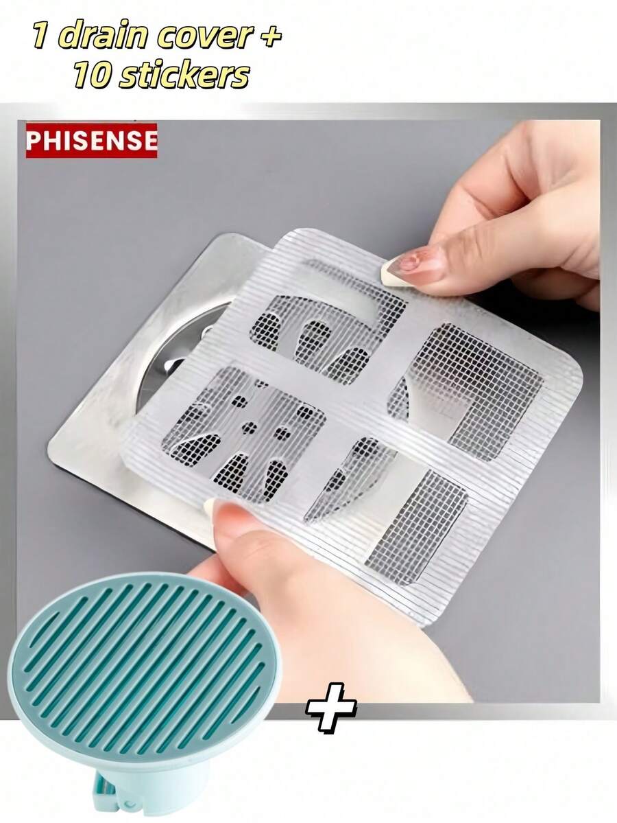 11pcs Set, 1 Shower Drain Cover + 10 Drain Stickers. Odor-Proof Bathroom Drain Core With Automatic Switch Function And Built-In Filter, Prevents Bathroom Drain Clogging, Suitable For Shower, Kitchen And Balcony. - A - View 1