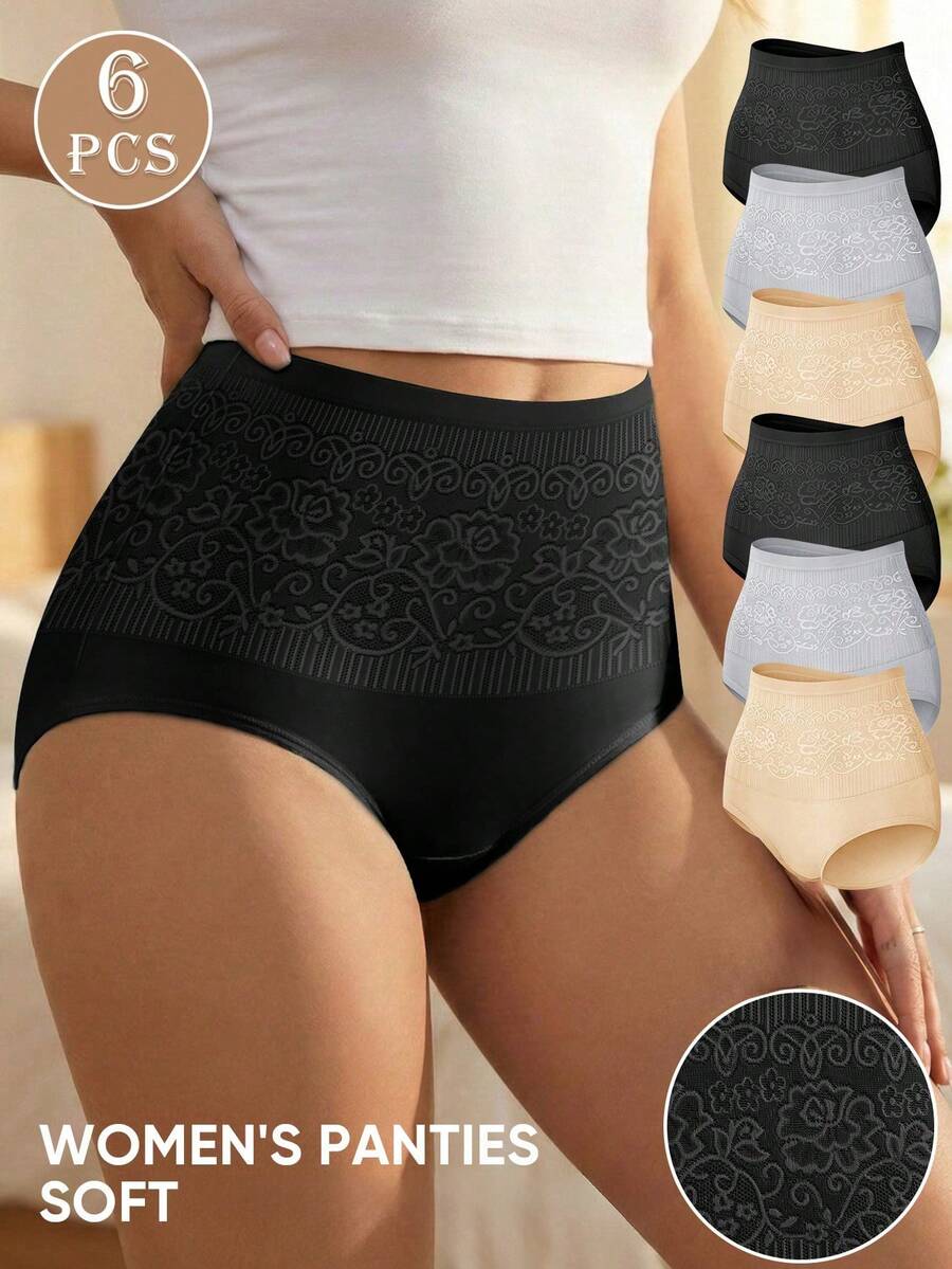 MIOTAN 6pcs Women's High Waist Lace Patchwork Soft Panties