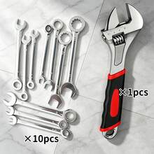 UNISURE 11pcs Universal Wrench Tool Set, 10pcs Metric Double-Ended Wrenches 4-11mm + 6" Adjustable Wrench, High Carbon Steel Material, Simple Silver Open/Box End And Adjustable Jaw Details, Multi-Function Wrench Tool Set For Tightening Bolts, Suitable For Bicycle Repair, Furniture Assembly And Father's Day Gift - 10-piece Double-ended Wrench Set + 1 Adjustable Wrench - View 2