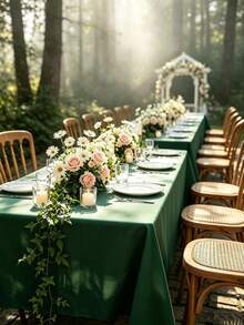 1pc Flat Rectangular Tablecloth - Stain Resistant & Wrinkle Free Polyester Tablecloth, 150 X 259cm (Approx. 59 X 102 Inches) Suitable For Kitchen, Dining, Party, Wedding Indoor And Outdoor Use (Olive Green) - Dark Green - View 6