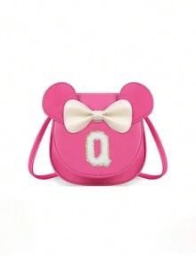 1pc Girls' Popular Cartoon Ear Crossbody Bag, Bowknot Towel Letter Small Purse, Cute Princess Coin Purse Gift For Girls - Hot Pink - View 15