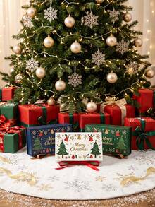 20/2pcs Christmas Gift Boxes With Satin Ribbon Bow And Magnetic Closure, Christmas Tree And Snowflake Print Hard Paper Packaging Boxes, Suitable For Holiday Party Favors, Desserts, Jewelry, Souvenirs Storage, New Year Celebration Gift Wrapping - Multicolor - View 2