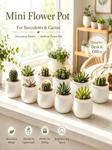 Mini Artificial Succulent Plants In White Pots, Cute Fake Potted Succulents With Twine Bow, Decorative Small Planter Desk Ornament For Home Office Room Table Decor, Housewarming Gift For Women, Wedding Favours - Multicolor - View 8