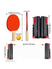 All-In-One Portable Table Tennis Set: Quick Setup, Paddles, Balls And Expandable Net, Convenient For Indoor/Outdoor Entertainment, Beginner Dual Paddles Adult Outdoor Sports Equipment, Used For Table Tennis Trainer And Paddle Sports, Table Tennis Ball Color Random - Multicolor - View 3