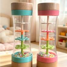 1 Set Solid Wood Lid Rain Sound Tube Musical Instrument, Colorful Bead Rotating Wheel Shaker, Auditory Enlightenment Rattle, Newborn Soothing Sensory Early Education Toy - Multicolor - View 3