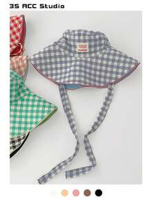 Mũ xô vành rộng họa tiết caro vintage phối màu tương phản kiểu patchwork, mũ chống nắng du lịch phong cách boho cho kỳ nghỉ xuân/hè, phối màu đơn sắc nổi bật, có dây buộc, chống tia UV, đi học - Nhiều màu - Xem 7
